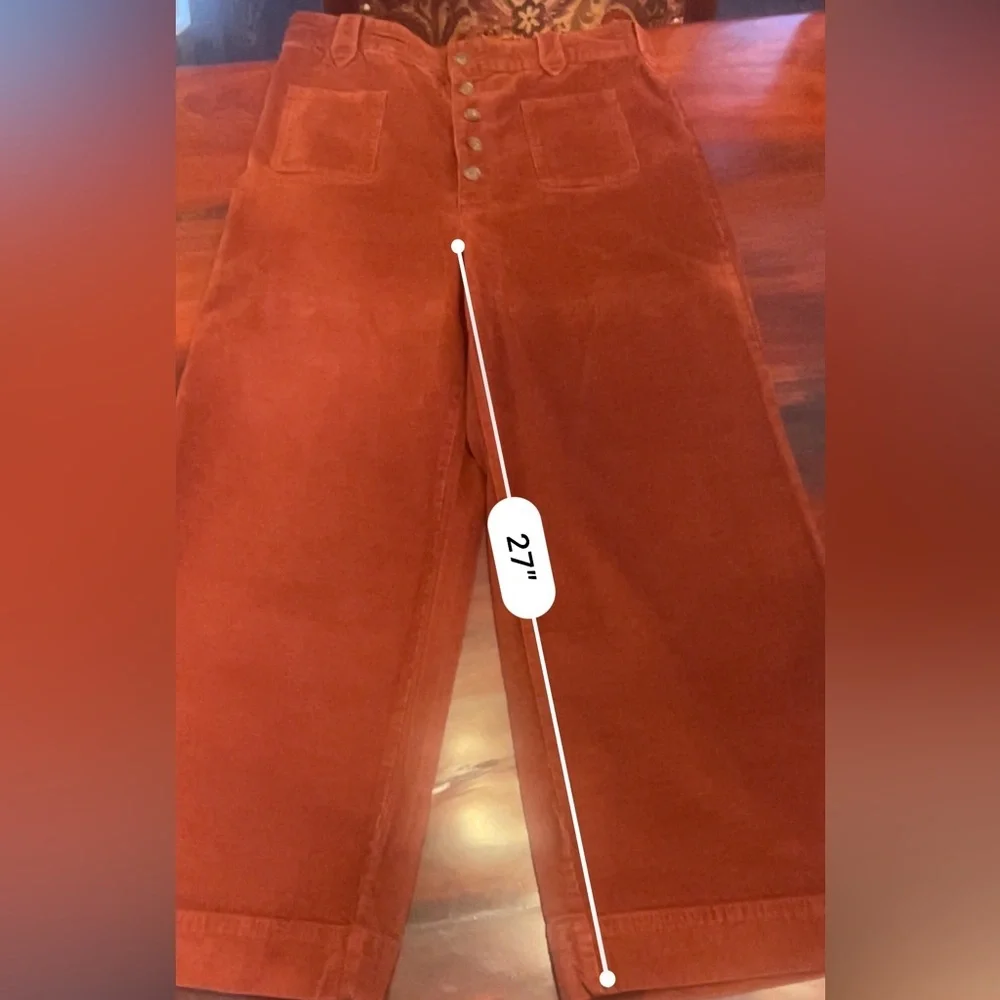 Frye Ilana Ultra High-Rise Corduroy
Wide-Leg Cropped Jeans Sz30 Dark
Orange - Picture 6 of 9